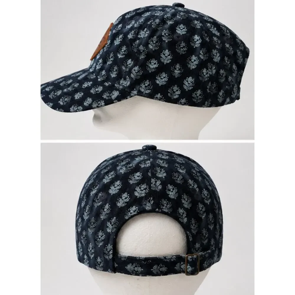 Hollister Floral Print Adjustable Baseball Cap Hat Navy Blue One Size